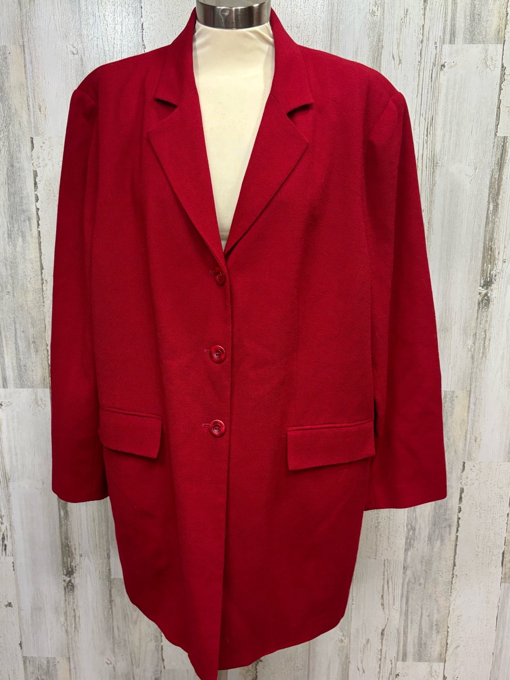 Maggie McNaughton Vintage Plus Size Red Wool Crepe Long Blazer Jacket